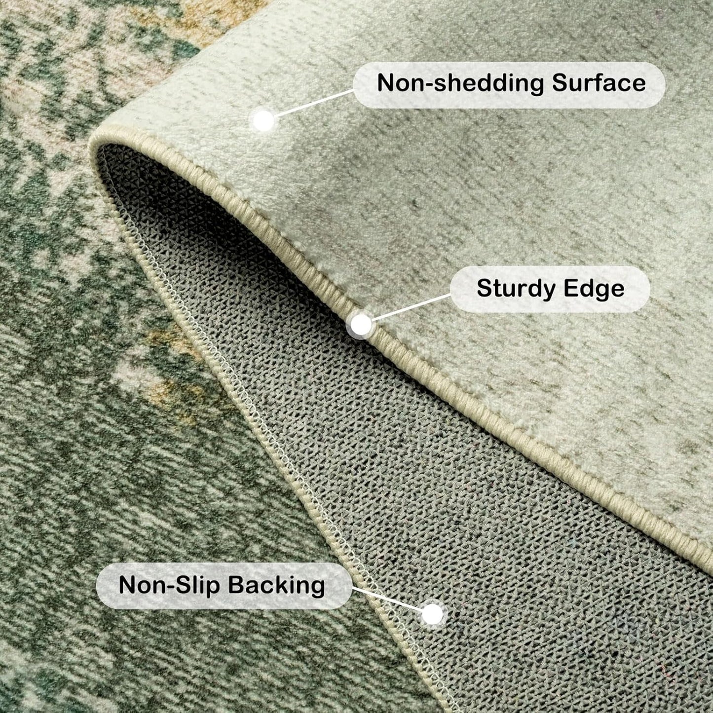 Kelarea Living Room Rug, 4x6 Rug Modern Abstract Washable Rugs Green Faux Wool Vintage Carpets, Non Slip Rugs for Bedroom, Dining Room, College Dorm, Kids Playroom, Home Office