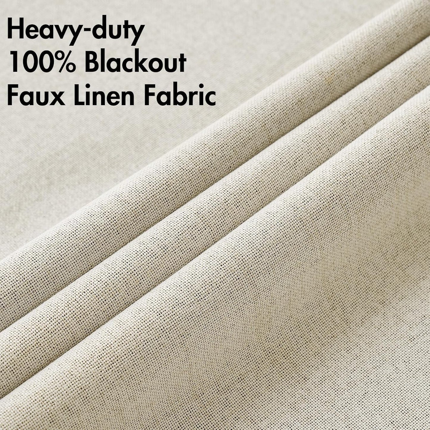 MIULEE 100% Blackout Linen Textured Curtains for Bedroom Solid Thermal Insulated Cream Grommet Room Darkening Curtains & Drapes Luxury Decor for Living Room Nursery 52 x 120 Inch (2 Panels)