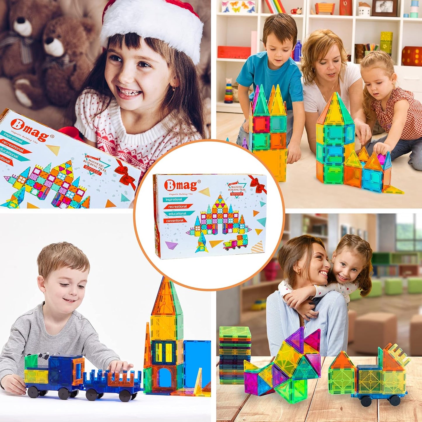 Bmag 100PCS Magnet Building Blocks with 2 Cars for Kids, Magnetic Tiles Stacking Building Set for Boys Girls, STEM Preschool Educational Learning Construction Toy