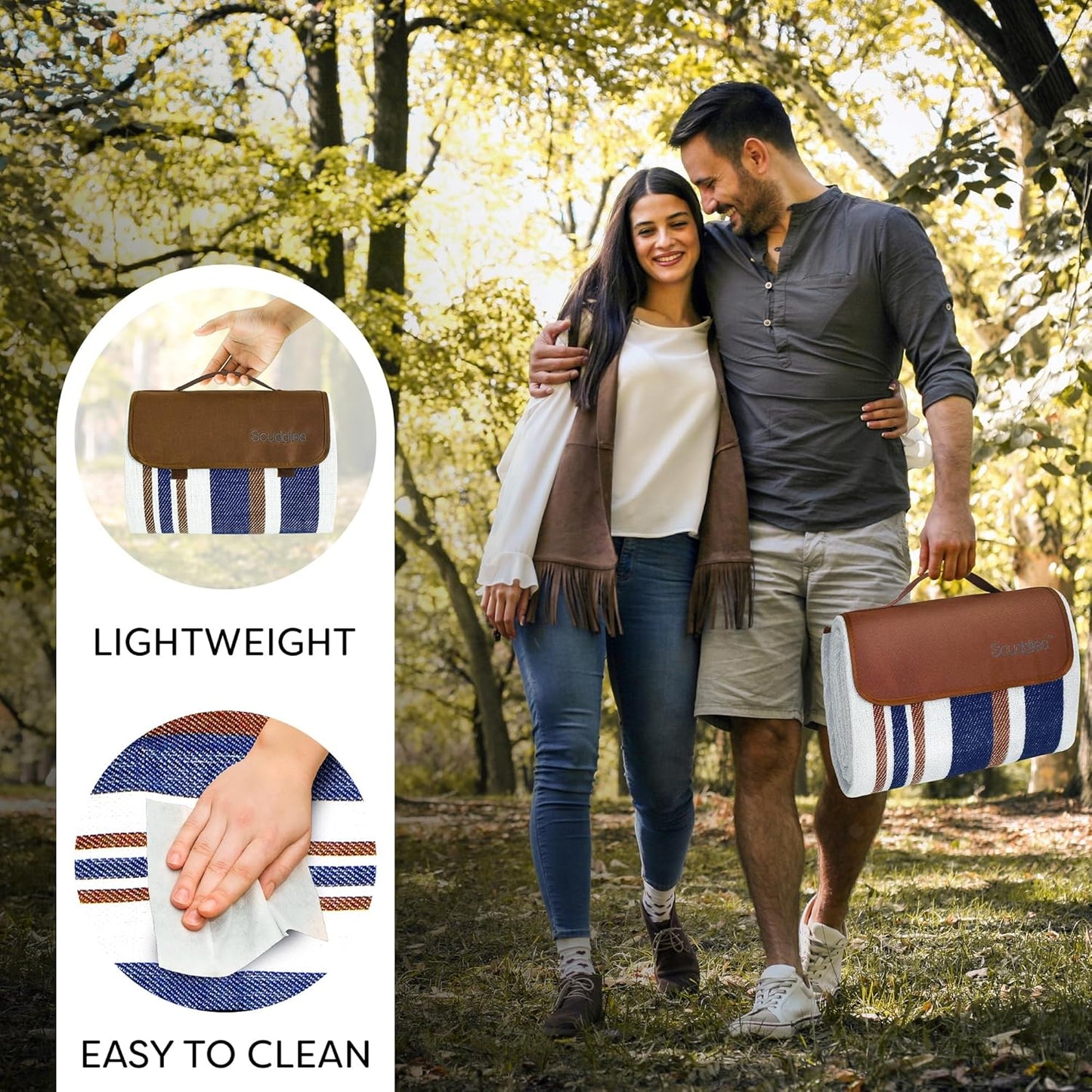 scuddles 60" x 80" Extra Large Outdoor Picnic Blanket – Waterproof, Foldable Travel Mat for Beach, Camping, Grass, Lawn, Park – Dual Layer, Sand-Free, Soft Throw Rug Fits 4 Adults, Summer Accessories