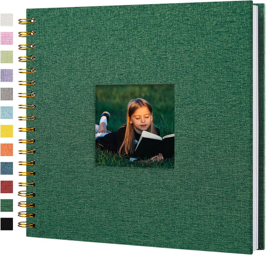 Scrapbook Photo Album Linen Cover, 10 x 10 Inch Hardcover Kraft White Pages Memory Book, for Travel Wedding Guest Book Christmas Baby Shower (20 Sheets/ 40 Pages,Darkgreen)