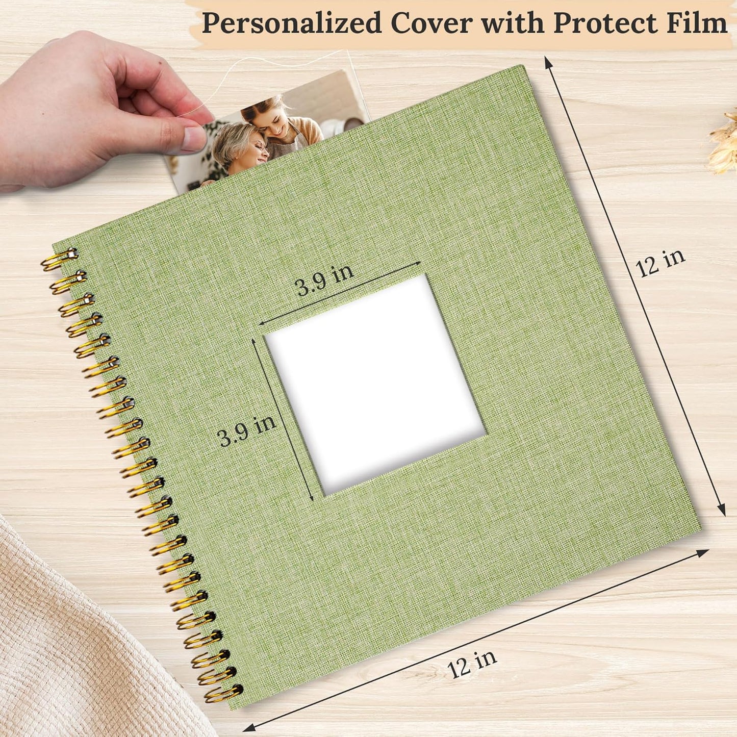 Scrapbook Photo Album Linen Cover, 12 x 12 Inch Hardcover Kraft White Pages Memory Book, for Travel Wedding Guest Book Christmas Baby Shower (40 Sheets/ 80 Pages,Grassgreen)