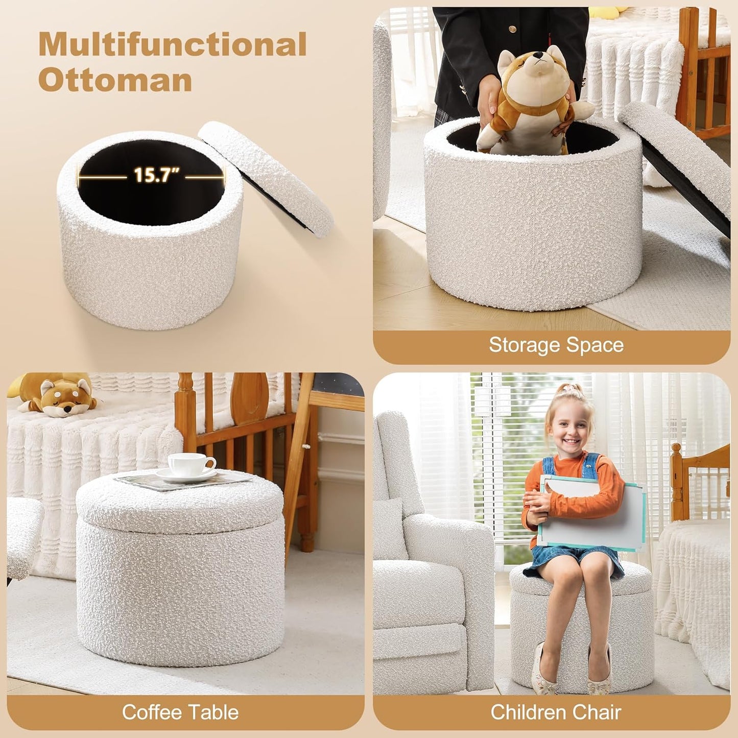 Power Recliner Chair Swivel Gilder Rocking Chairs Skin-Friendly Power Recliner Nursery Chair for Adults with Waist Pillow, USB Charging, Ottoman (Beige, Recliner Chair with Ottoman)