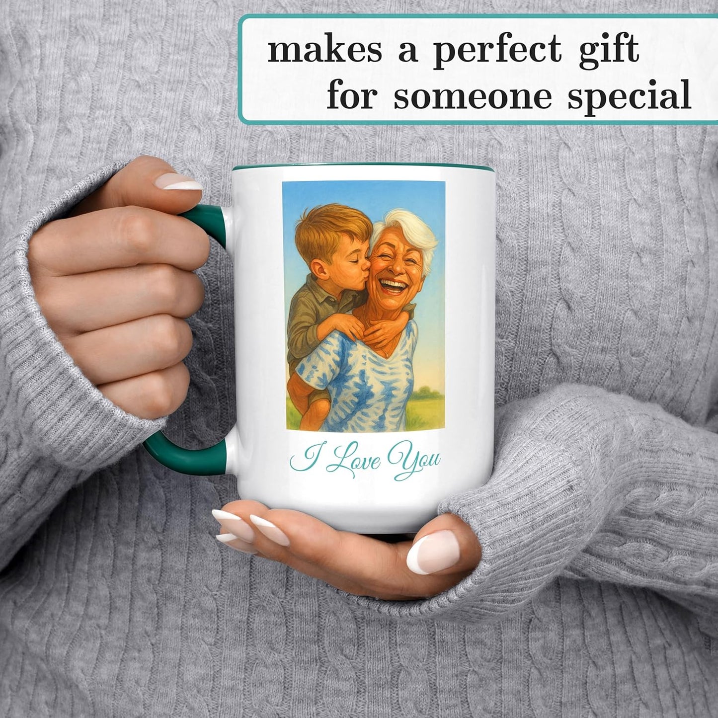 Personalized Coffee Mug, Custom Photo Caricature Gift, Funny Customized Coffee Gift for Men & Women, Custom Mugs with Pictures, Green 15oz Father's Day Mug