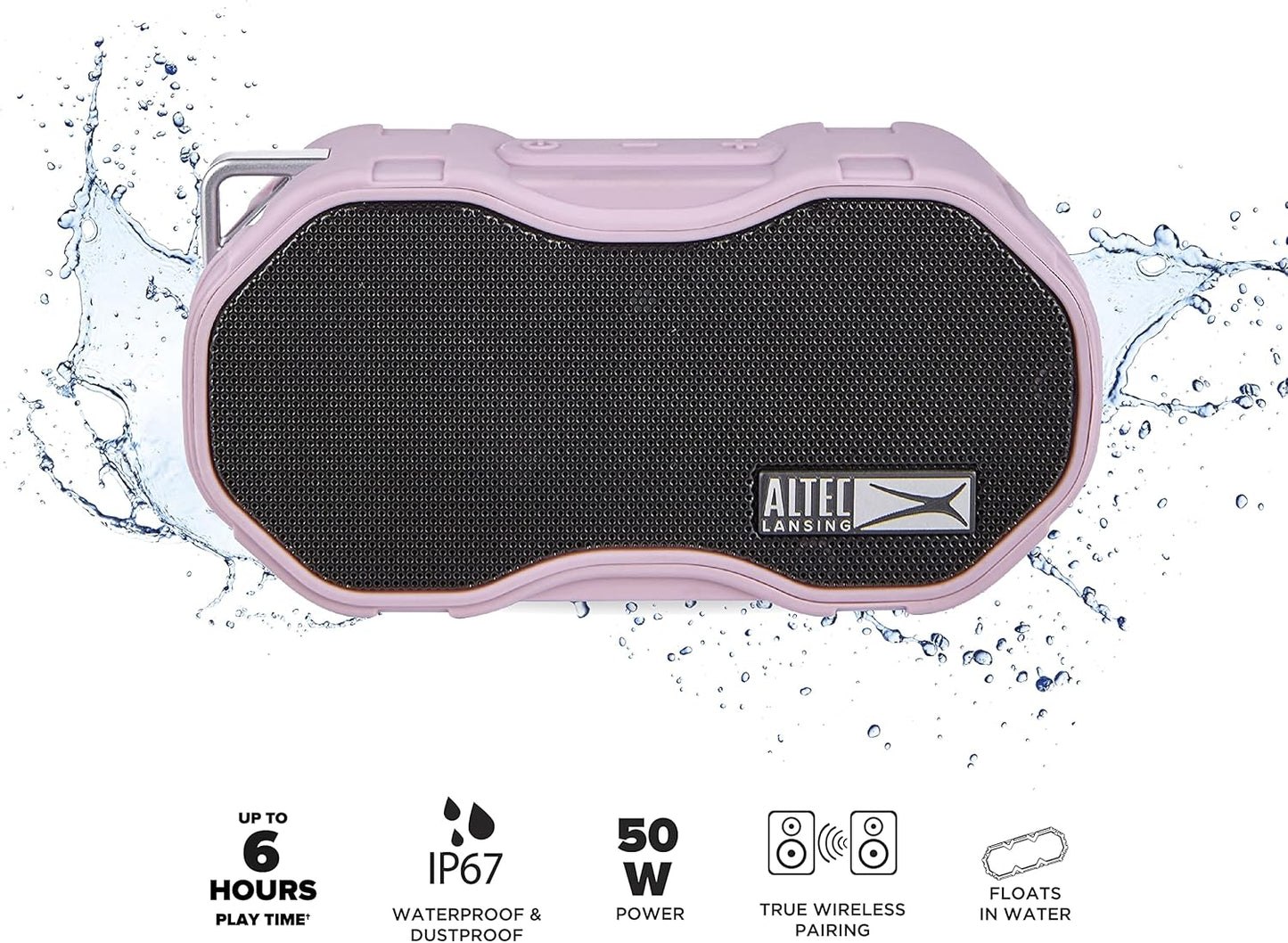 Altec Lansing Baby Boom XL - Waterproof Bluetooth Speaker, Wireless & Portable Speaker for Travel & Outdoor Use, Deep Bass & Loud Sound, 1 Pack, Pink