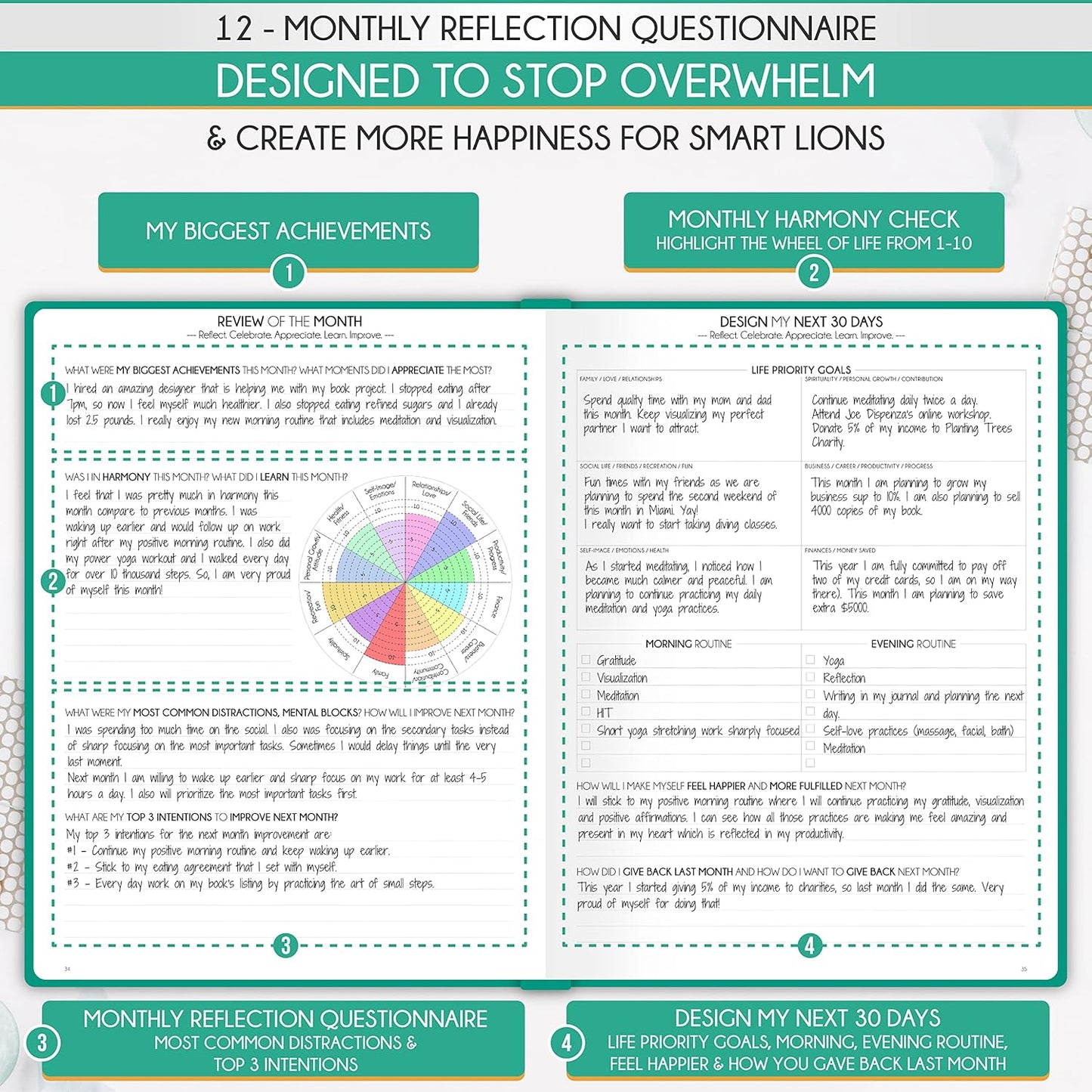 Hourly Planner - Undated Daily, Weekly & Monthly Planner with Budget Section | A 12 Month Journey to Increase Productivity & Happiness | Life Organizer & Gratitude Journal - Horizontal Format