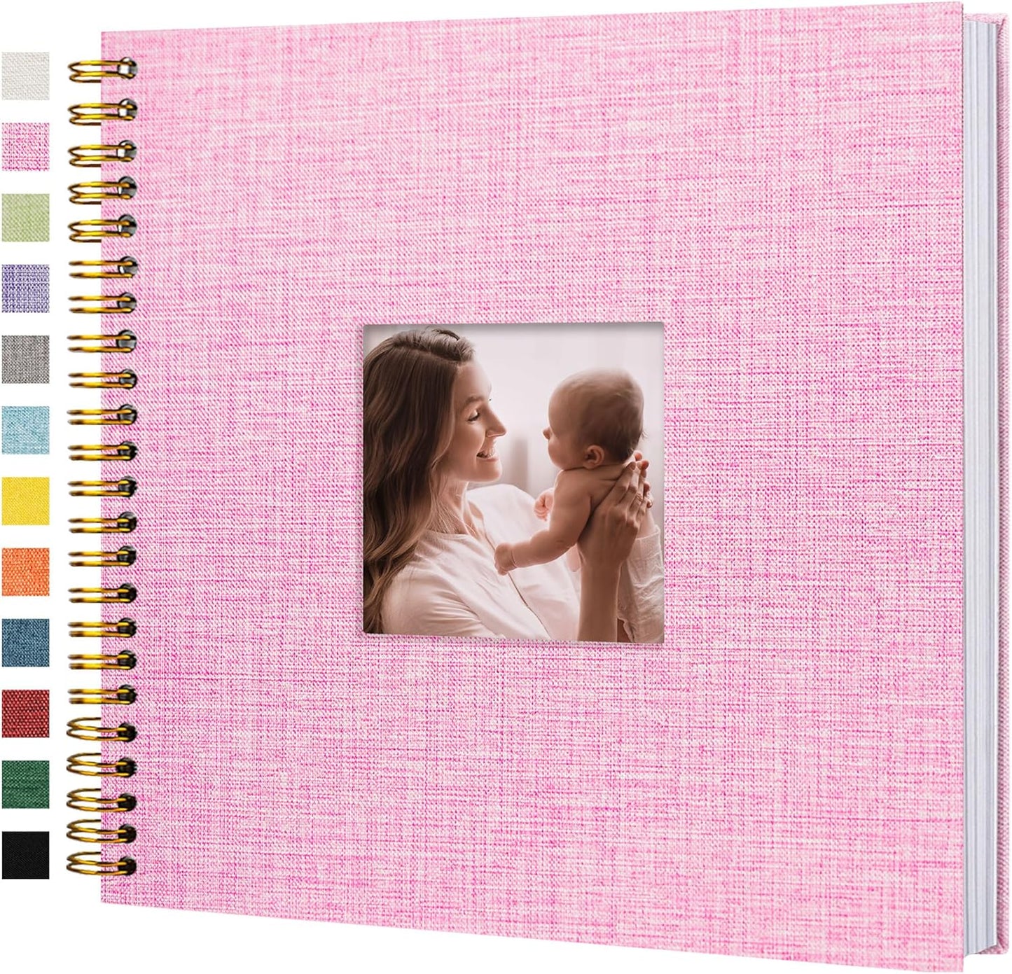 Scrapbook Photo Album Linen Cover, 12 x 12 Inch Hardcover Kraft White Pages Memory Book, for Travel Wedding Guest Book Christmas Baby Shower (40 Sheets/ 80 Pages,Pink)