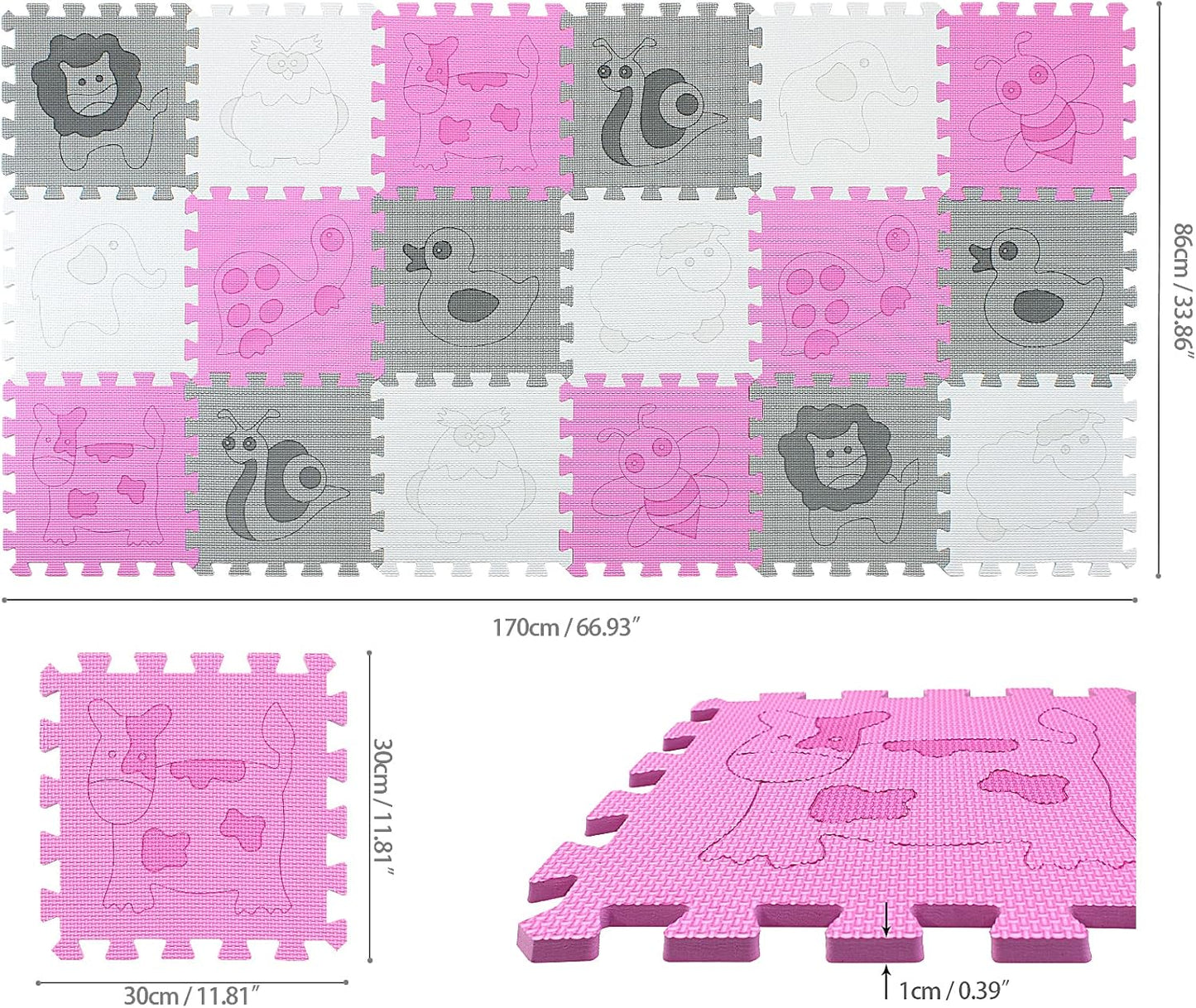 qqpp EVA 18 Tiles Baby Play Mat for Playing, Interlocking Foam Floor Mats for Tummy Time & Crawling, Puzzle Flooring Tiles with Animals Laser Pattern for Kids. QL-11(ACL) b18N