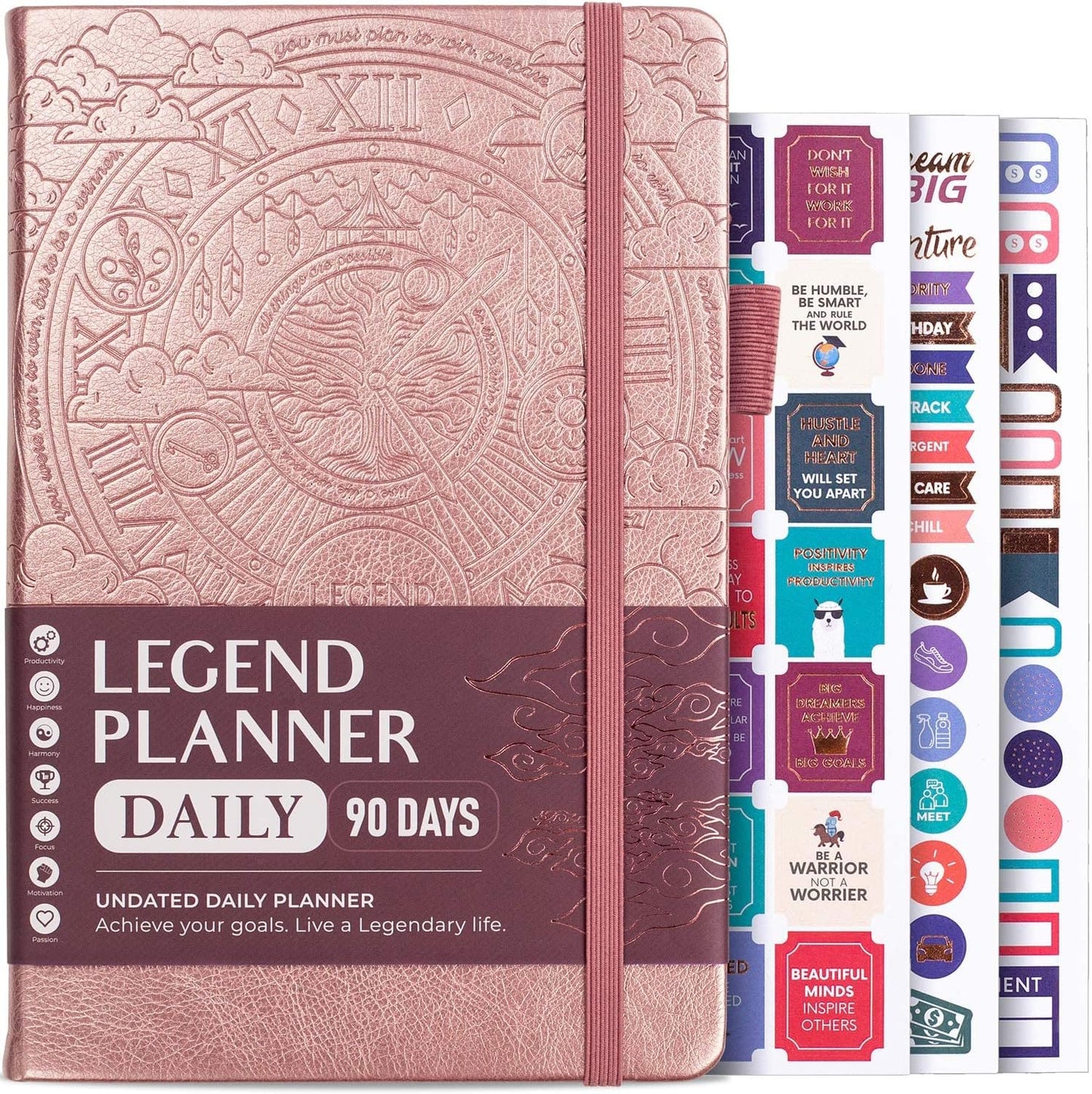 Legend Planner Daily for 3 Months – Undated Monthly Weekly & Daily Planner to Hit Goals. Organizer & Productivity Journal, A5 (Rose Gold)