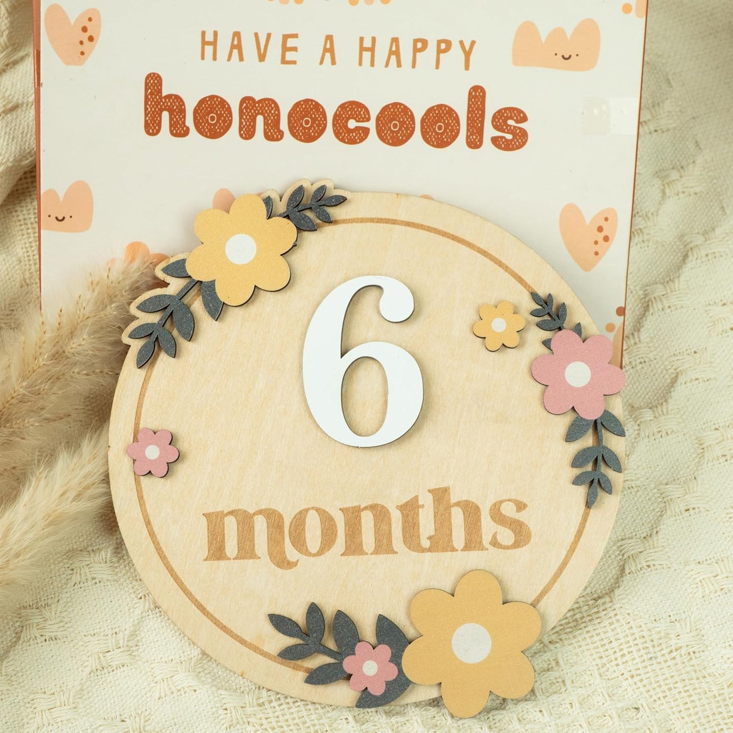 Baby Monthly Milestone Cards - Wooden Monthly Milestone Discs - Newborn Photography Props to Document Your Baby´s Growth - Baby Announcement Sign (B07)