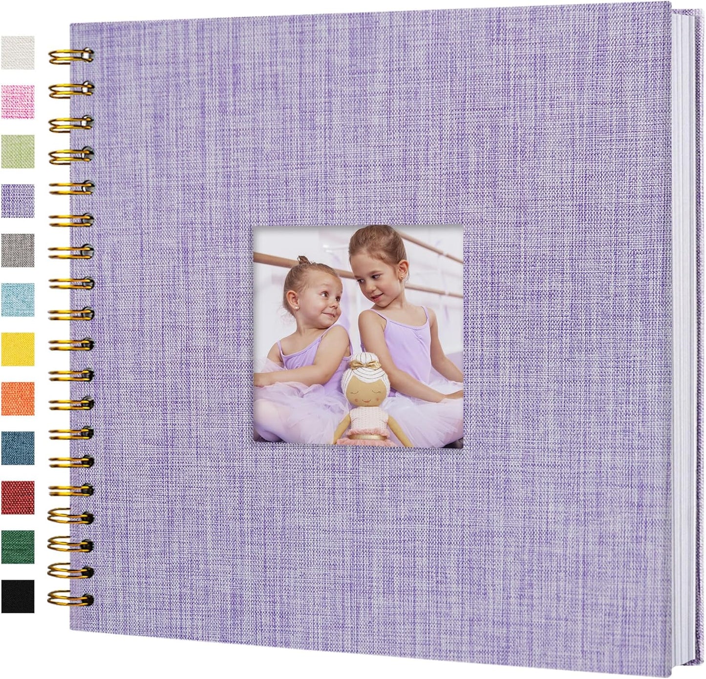 Scrapbook Photo Album Linen Cover, 10 x 10 Inch Hardcover Kraft White Pages Memory Book, for Travel Wedding Guest Book Christmas Baby Shower (40 Sheets/ 80 Pages,Purple)
