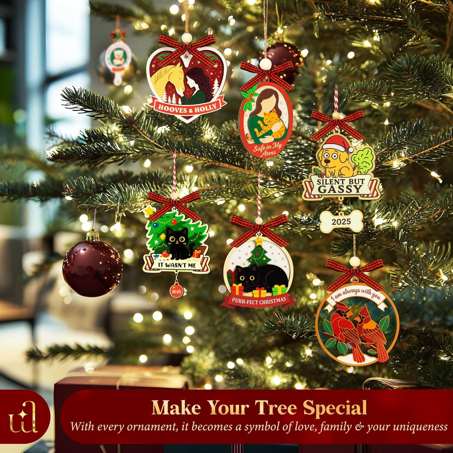 Black Cat Ornaments for Christmas Tree Decorations - Funny Black Cat Gifts for Women, Cute Cats Christmas Ornaments for Cats Lovers, Kitten Ornament Ideas