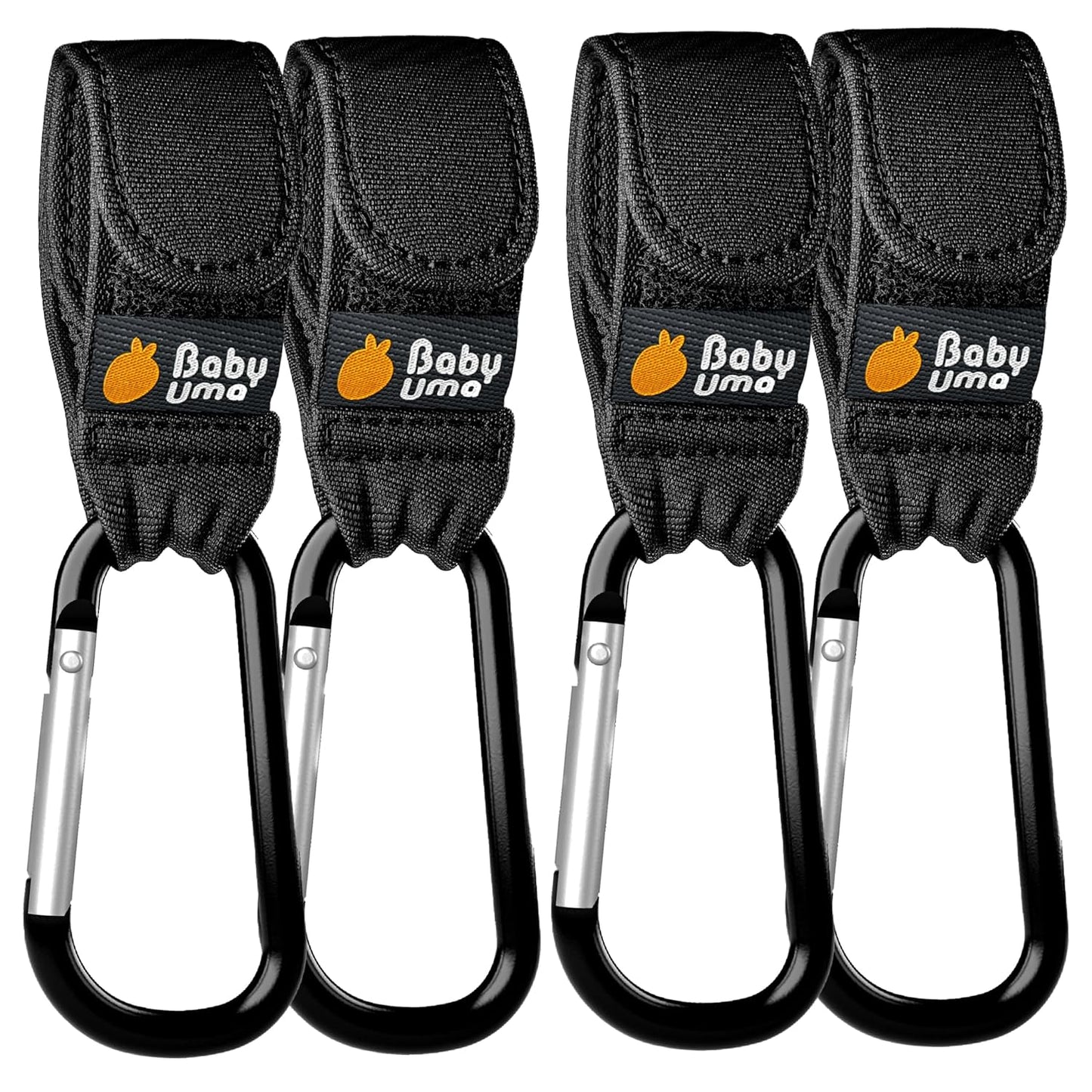 Baby Uma 4-Pack Stroller Hooks - Universal Bag Clips for Diaper Bags, Carry 11 lbs Each, Adjustable Straps