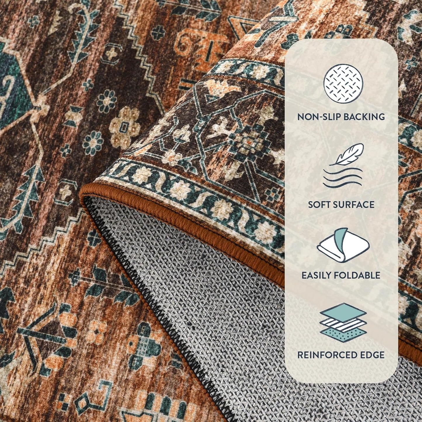 Lahome Hallway Runner Rug - 2x6 Washable Non-Slip Carpet Runner, Throw Untra-Thin Stain Resistant Kitchen Carpet, Vintage Medallion Print Non-Shedding Mat for Bedroom Entryway Bathroom