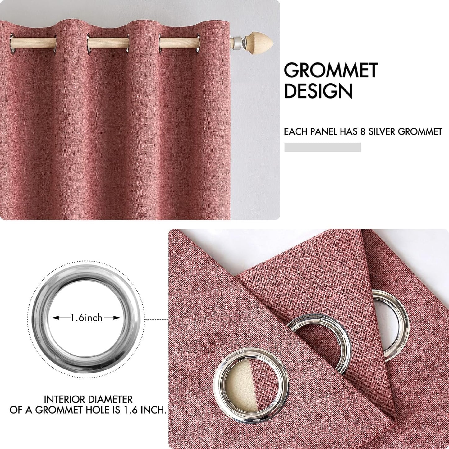 MIULEE 100% Blackout Linen Textured Curtains for Bedroom Solid Thermal Insulated Dusty Rose Grommet Room Darkening Curtains & Drapes Luxury Decor for Living Room Nursery 42 x 90 Inch (2 Panels)