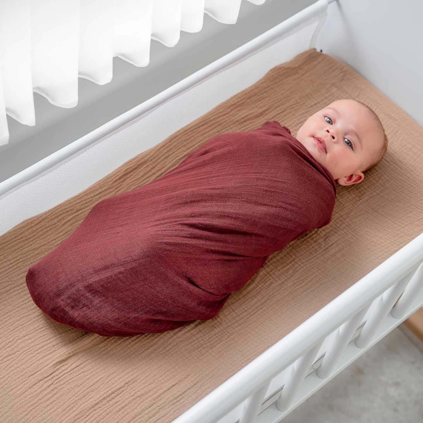 Comfy Cubs Muslin Swaddle Blankets Pack of 2 - 47 x 47 Inch Soft Cotton Baby Blanket Set, Large Multipurpose Wraps for Newborns - Self-Soothing Swaddles for Newborns - Wine & Neptune