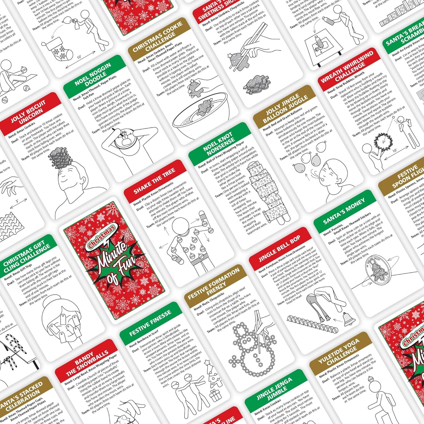 Funwares Minute of Fun Game - Minute to Win It Games for Kids, Adults, Teens, Families, Game Night, Gift for Home, Birthdays, or Travel. 2-12 Players! Xmas Edition - 218 Challenges