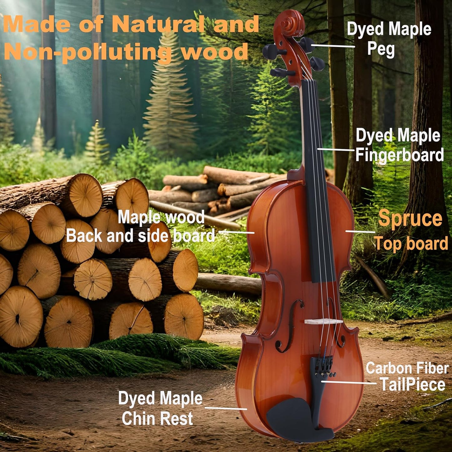 Spruce and Maple Solid Wood Violin Outfit for Beginner Kids & Adults -Craft Your Perfect Sound and Begin Your Musical Journey with Confidence. (Glossy Antique, 1/2)