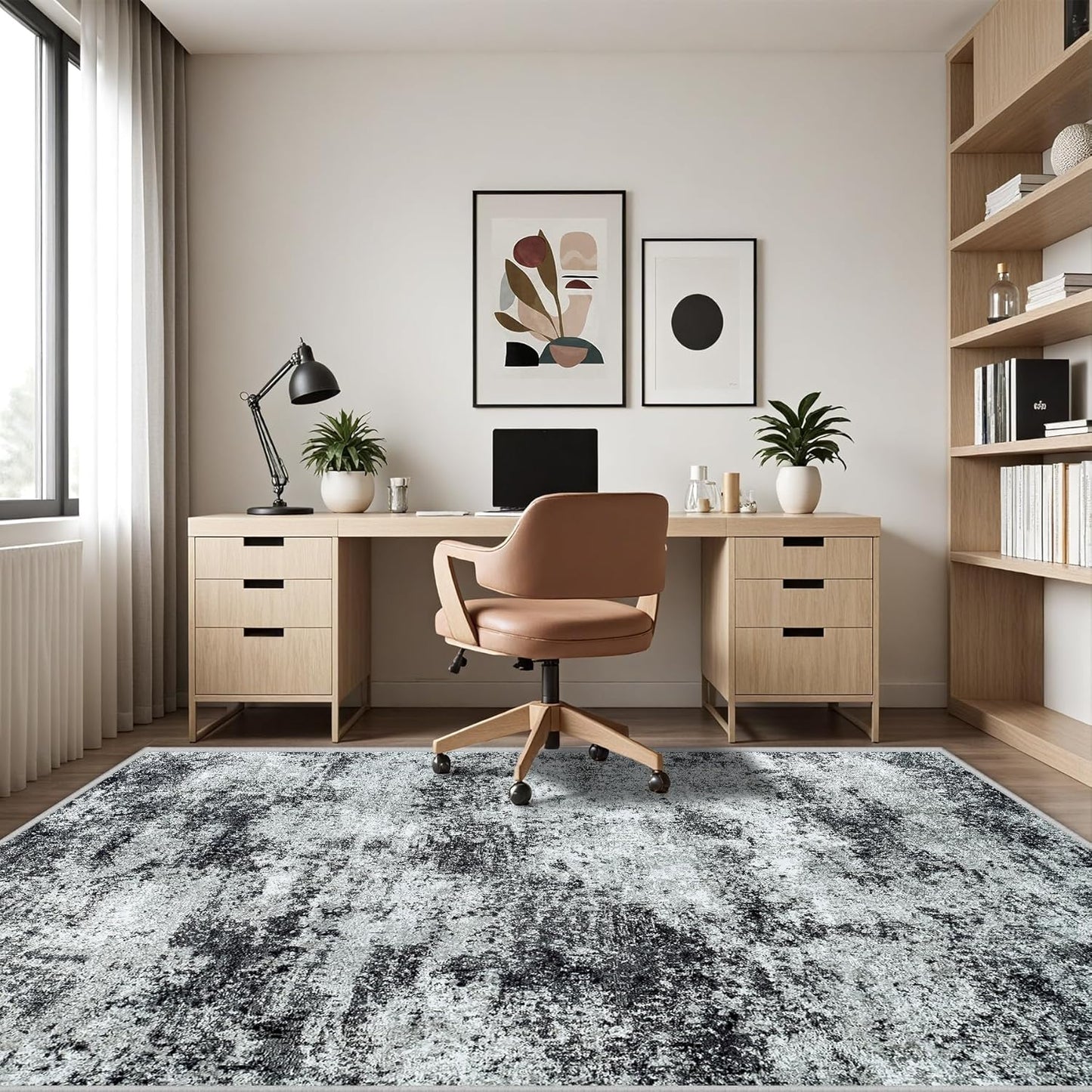 Area Rug Living Room Rugs: 5x7 Abstract Washable Rugs Ultra Soft Carpets with Non-Slip Backing Stain Resistant Carpet for Dining Room Table Bedroom Nursery Indoor Home Office Dark Black/Gray