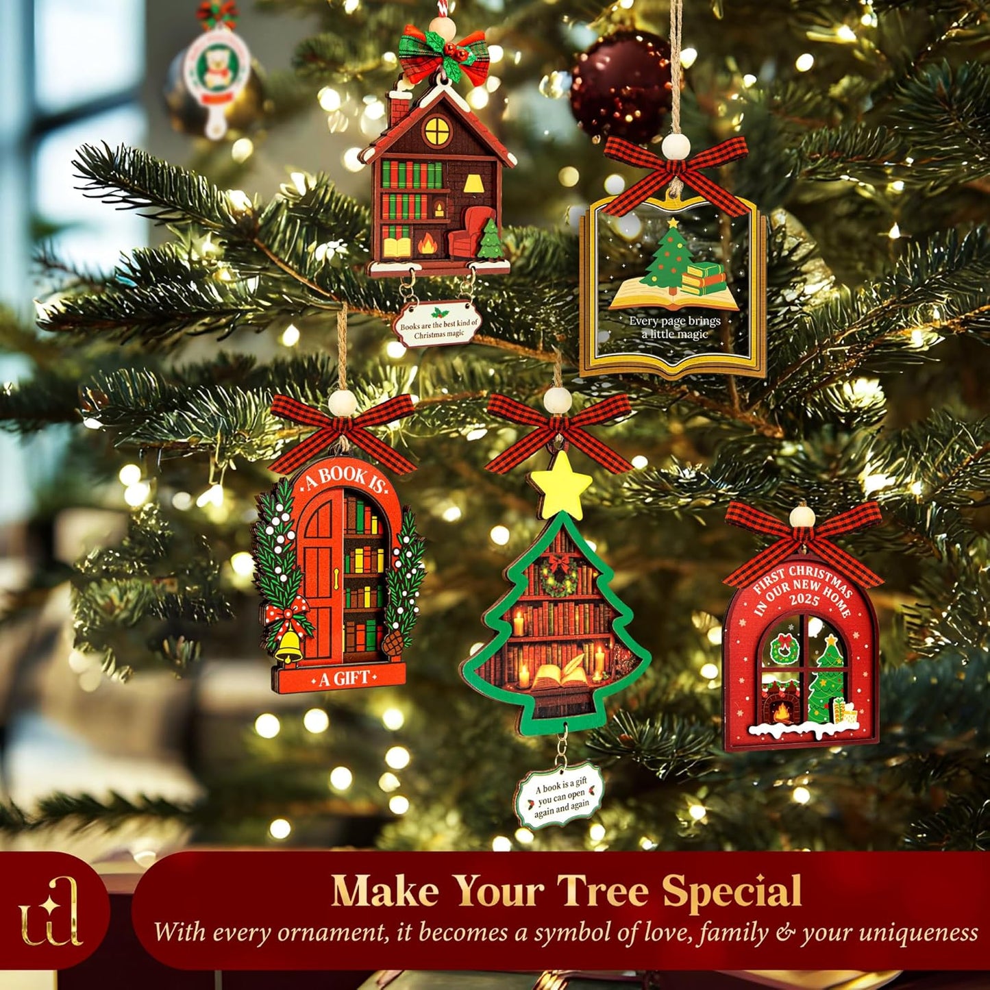 Book Christmas Ornament 2025 - Book Lovers Gifts for Book Lovers Women, Cute Bookish Gifts for Readers Bookworm, Unique Librarian Gift Reading Ornaments for Library Books Club Decor