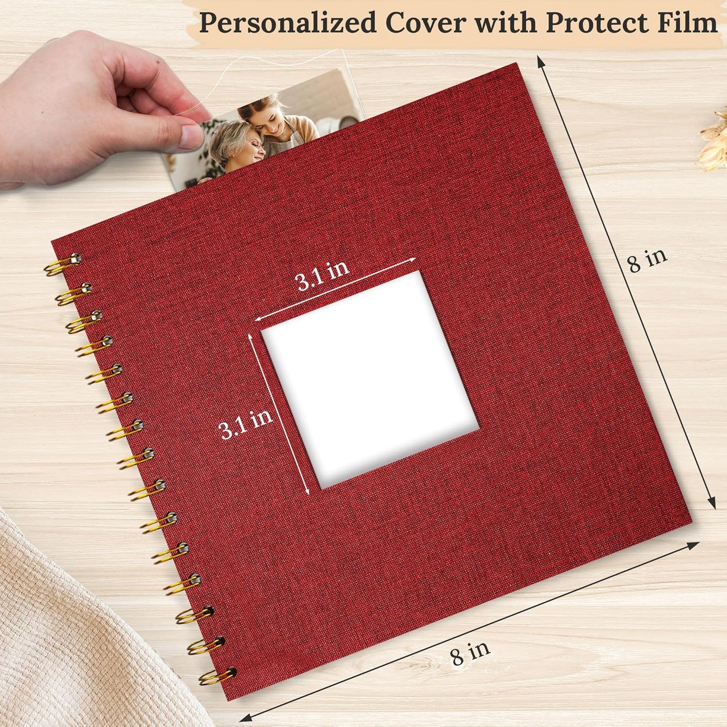 Scrapbook Photo Album Linen Cover, 8 x 8 Inch Hardcover Kraft White Pages Memory Book, for Travel Wedding Guest Book Christmas Baby Shower (20 Sheets/ 40 Pages,Red)