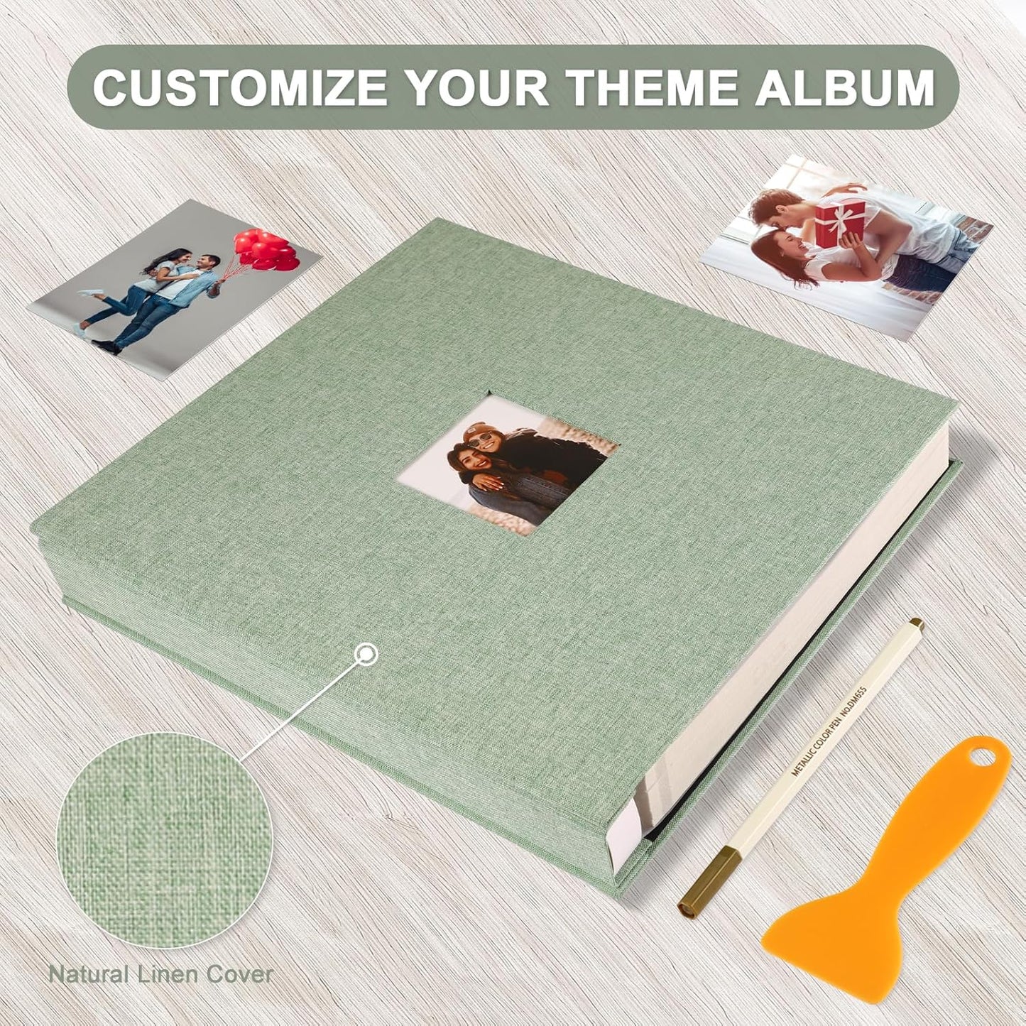 Photo Album Self Adhesive Pages Scrapbook Magnetic Photo Albums for 4x6 5x7 8x10 Pictures Sticky Pages Books for Baby Family Wedding 13.2x12.8 GrassGreen 120 Pages