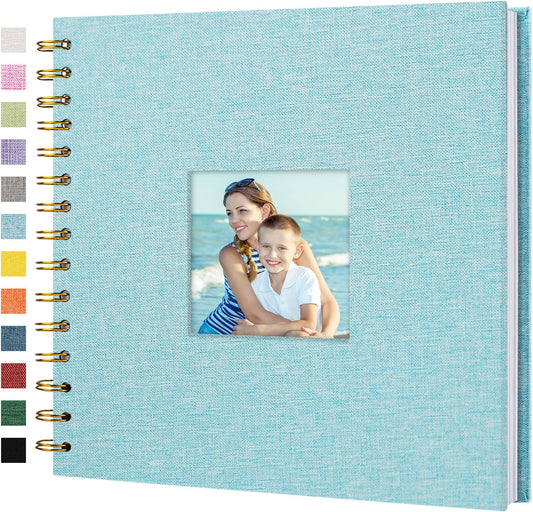 Scrapbook Photo Album Linen Cover, 8 x 8 Inch Hardcover Kraft White Pages Memory Book, for Travel Wedding Guest Book Christmas Baby Shower (20 Sheets/ 40 Pages,Light Blue)