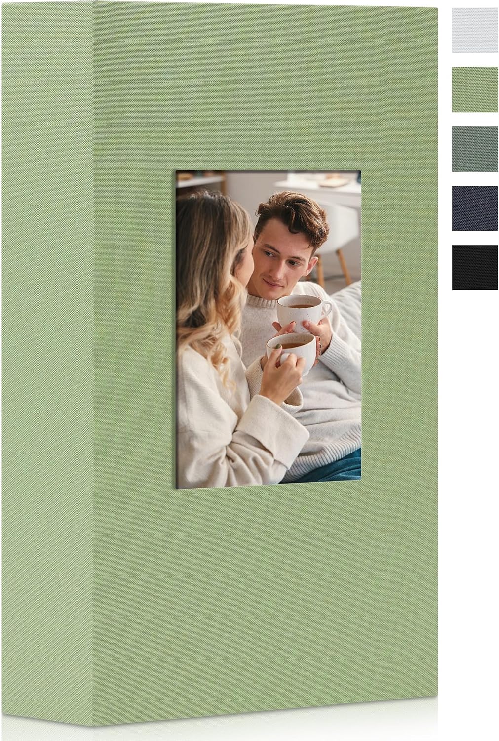 Photo Album 4x6 Pictrues 300 Pockets Linen Cover with Front Window Large Picture Book for Family Travel Wedding and Memory Keepsake Organizer Light Green