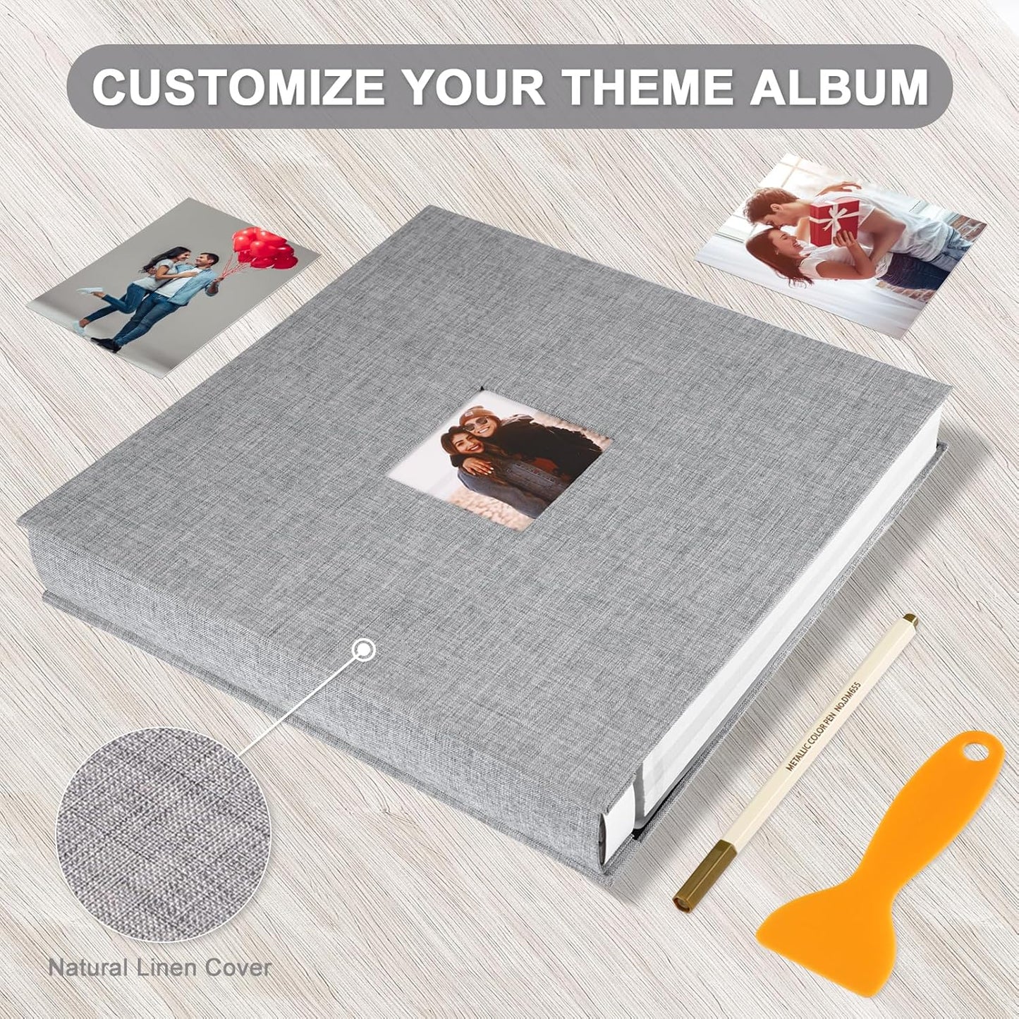 Photo Album Self Adhesive Pages Scrapbook Magnetic Photo Albums for 4x6 5x7 8x10 Pictures Sticky Pages Books for Baby Family Wedding 13.2x12.8 Grey 120 Pages