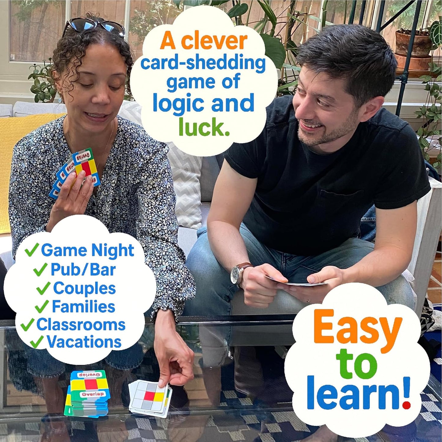 Overlap - Award-Winning Deceptively Simple Strategy Card Game for Adults and Families - 2 Player Game or Up to 8 Players - Easy to Learn - Mensa Recommended Brain Game