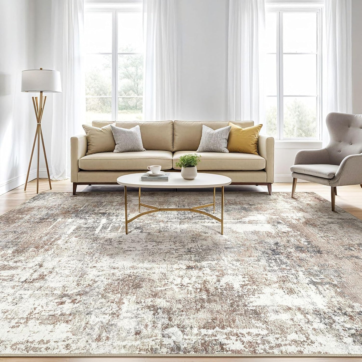 6x9 Area Rugs Washable Rug: Large Abstract Modern Soft Stain Resistant Indoor Floor Non Slip Accent Carpet for Living Room Bedroom Nursery Playroom Dining Room Office Dorm Home House Decor- Brown