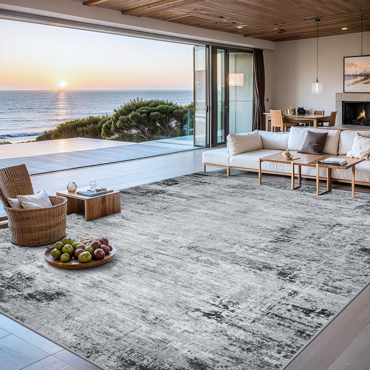 Area Rugs Living Room Rug - 4x6 Washable Modern Abstract Soft Neutral Non-Slip Carpet Large Indoor Floor Thin Carpets for Bedroom Dining Room Farmhouse Nursery Home Office Black