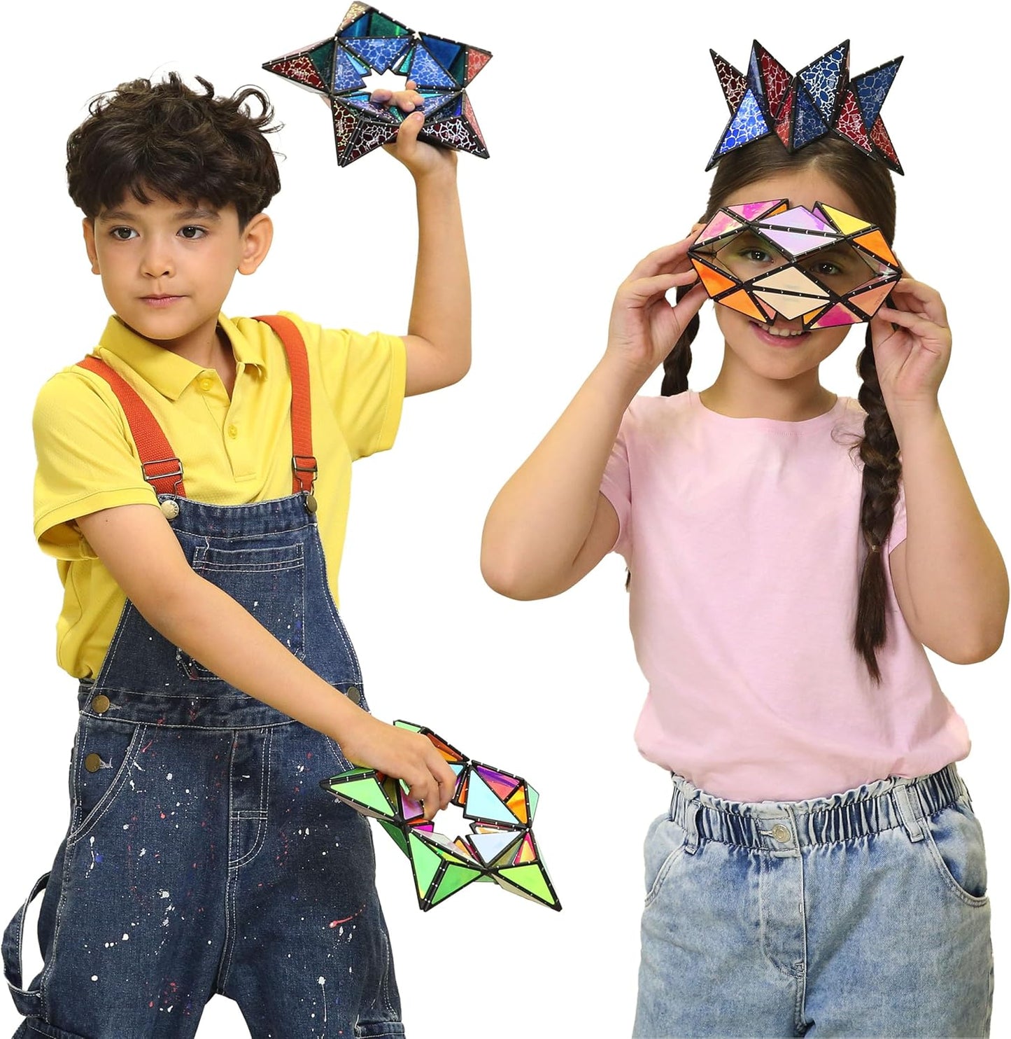 TOSY Magnet Pyramid - 1 Cube Transforms into 1 Billion Shapes, 12 Pieces, 243 Rare Earth Magnets, Glowing, Holographic Magnet Tiles Creative Puzzle STEM/STEAM Toy, Mixed Set