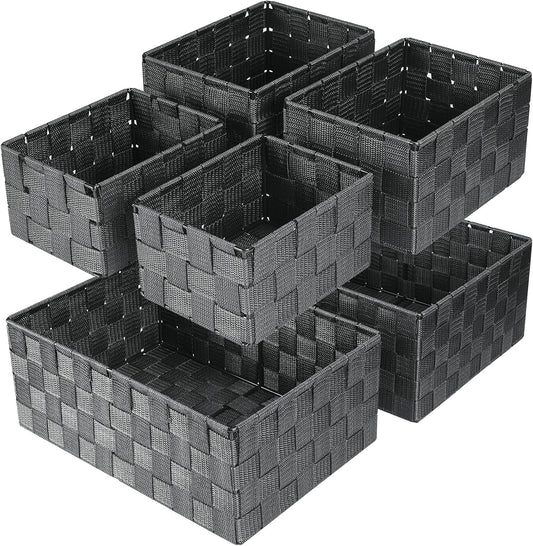 Woven Storage Baskets, Storage Bins, Cube Basket Container Baskets Storage Boxes Organizers for Clothes /Shelves/ Closet, Set of 6 (Grey)