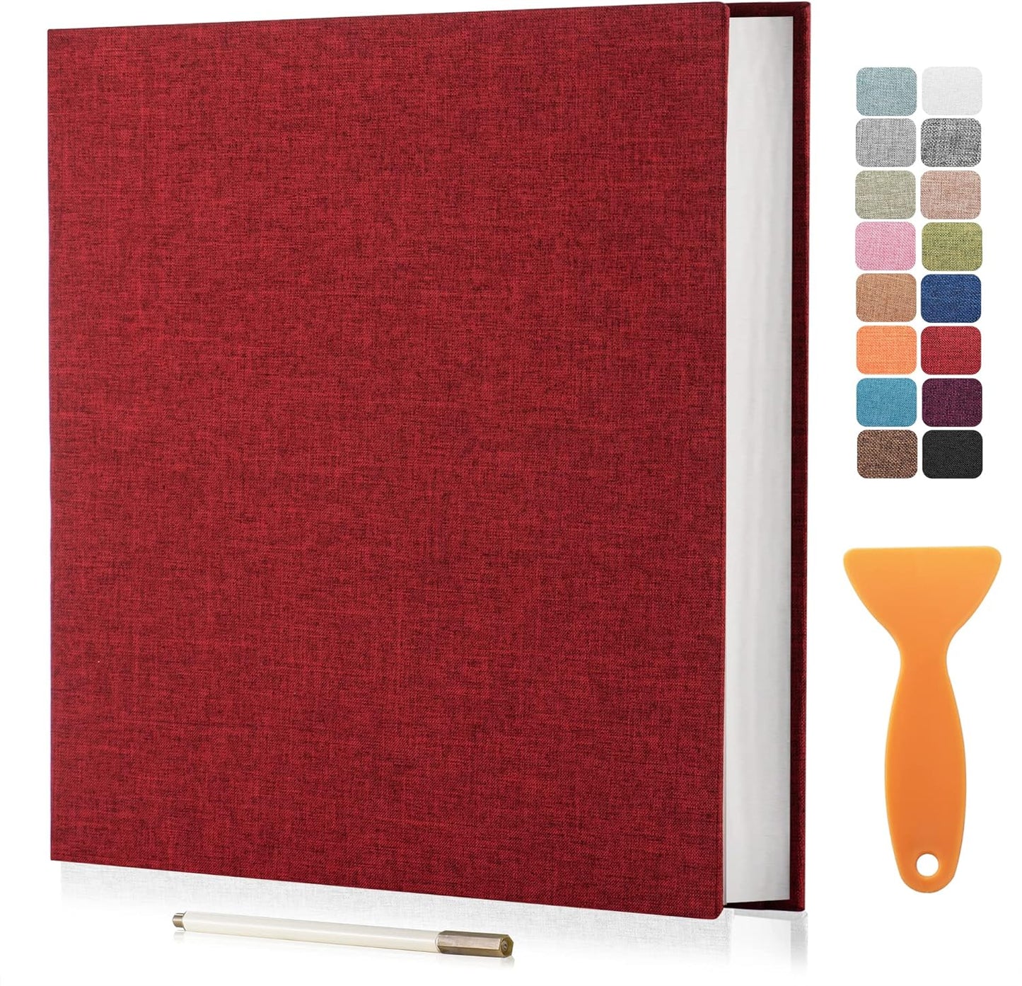 Large Photo Album Self Adhesive Scrapbook Album for 4×6 5×7 8×10 Pictures DIY Magnetic Linen Cover Album 40 Pages for Family Wedding Gifts with Metal Pen and Plastic Board Red