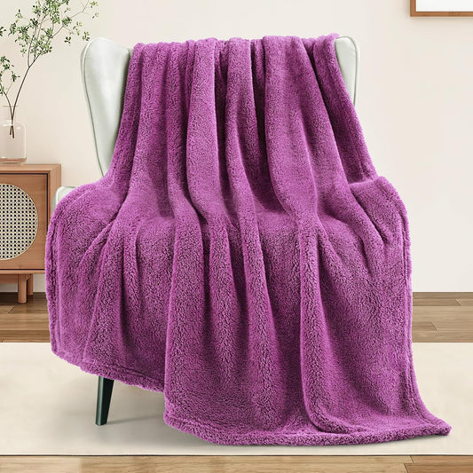 Exclusivo Mezcla Soft Fleece Throw Blanket for Couch, Super Soft Velvet Plush Bed Blanket, Fuzzy Cozy and Warm for All Seasons, 50x60 Inches, Purple