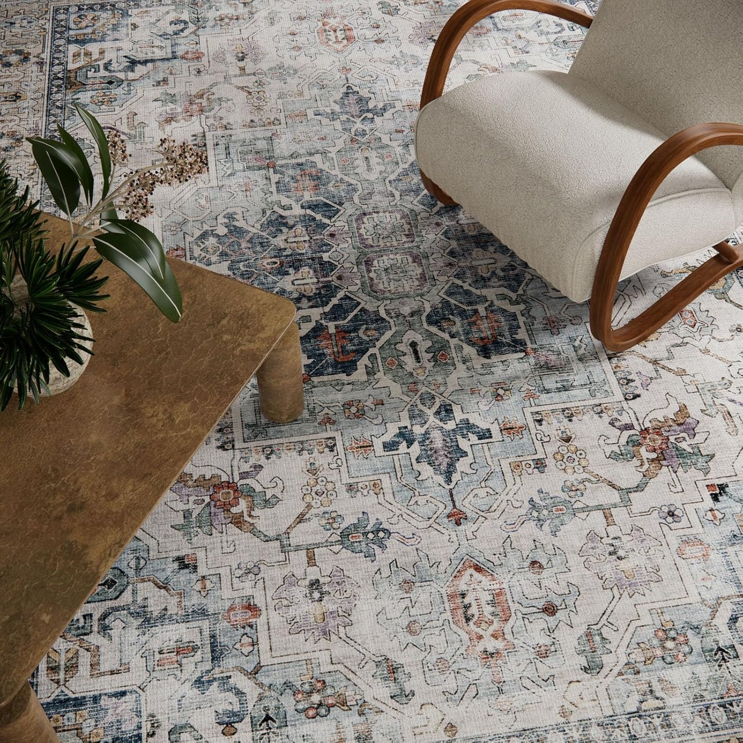 10x14 Area Rugs for Living Room: Washable Bedroom Rug Boho Vintage Rugs Stain Resistant Non Slip Low Pile Soft Lightweight Carpet for Kitchen Dining Room Farmhouse Nursery Kids Room Home Office