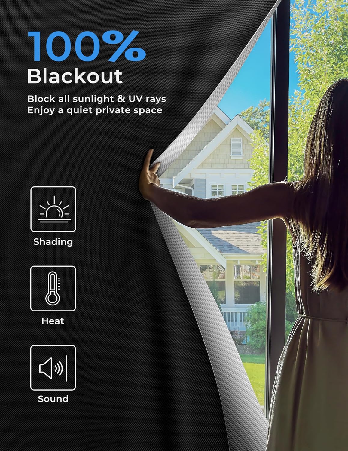 Sumobaby Blackout Curtains for Bedroom Portable 30"x40",No Drill Blackout Shades with Upgraded Hook&Loop Tapes,100% Black Out Window Cover,Thermal Insulated Blinds for Bedroom,Nursery(1 Panel,Black)