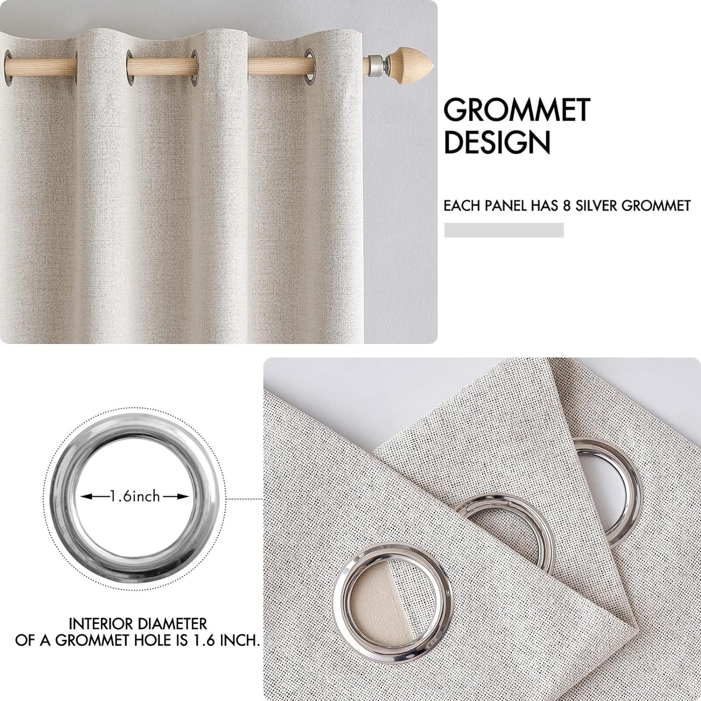 MIULEE 100% Blackout Linen Textured Curtains for Bedroom Solid Thermal Insulated Ivory Grommet Room Darkening Curtains & Drapes Luxury Decor for Living Room Nursery 52 x 132 Inch (2 Panels)