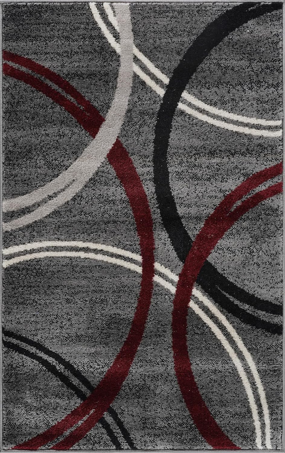 Rugshop Modern Wavy Circles Design Area Rug 2'7" x 4' Red