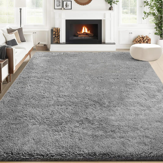 6x9 Area Rug for Living Room: Fluffy Shag Soft Washable Rugs Large Fuzzy Plush Indoor Carpet for Bedroom Nursery Playroom Kids Girls Boys Room (Grey, 6'x9')
