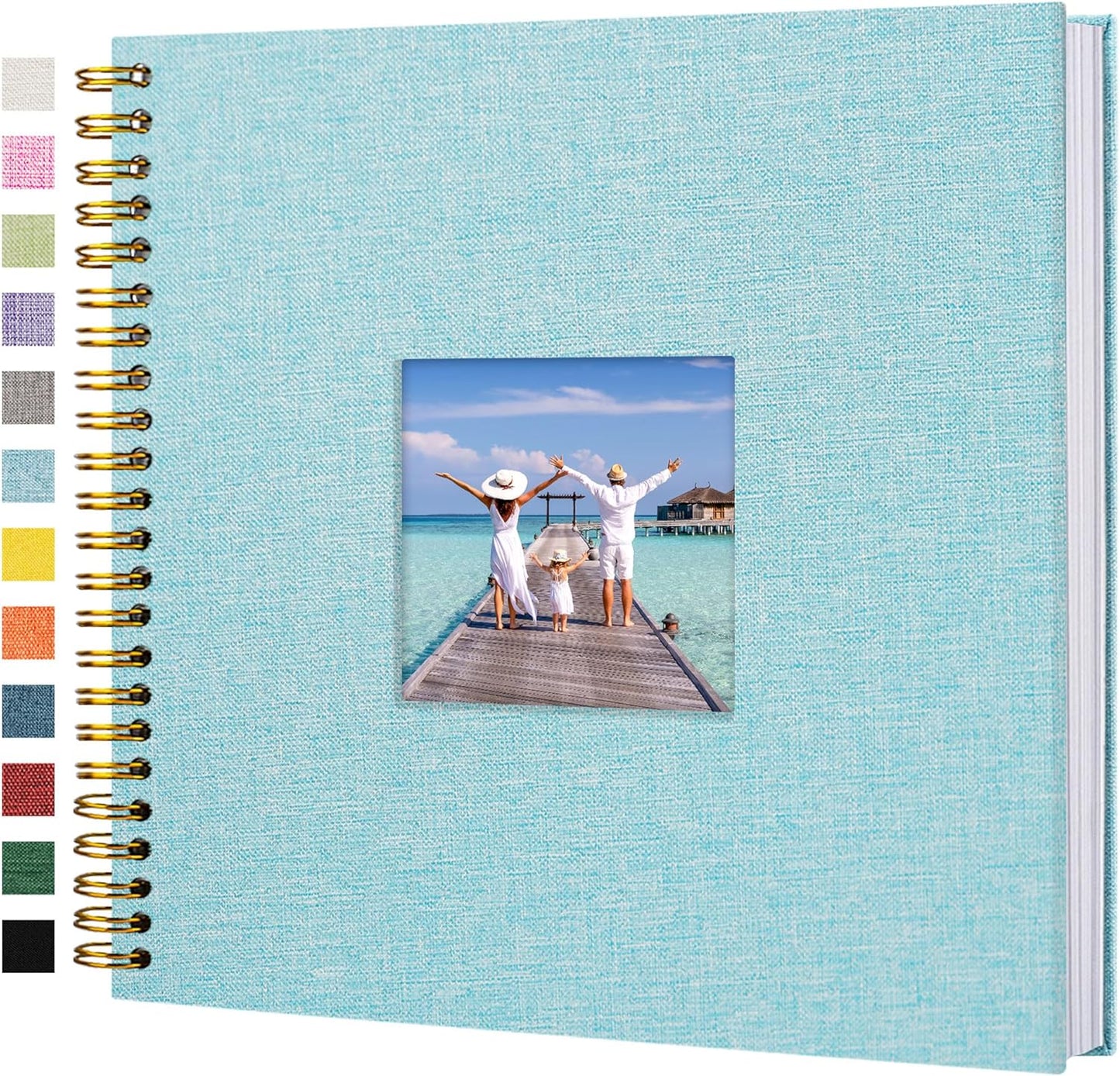 Scrapbook Photo Album Linen Cover, 12 x 12 Inch Hardcover Kraft White Pages Memory Book, for Travel Wedding Guest Book Christmas Baby Shower (40 Sheets/ 80 Pages,Light Blue)