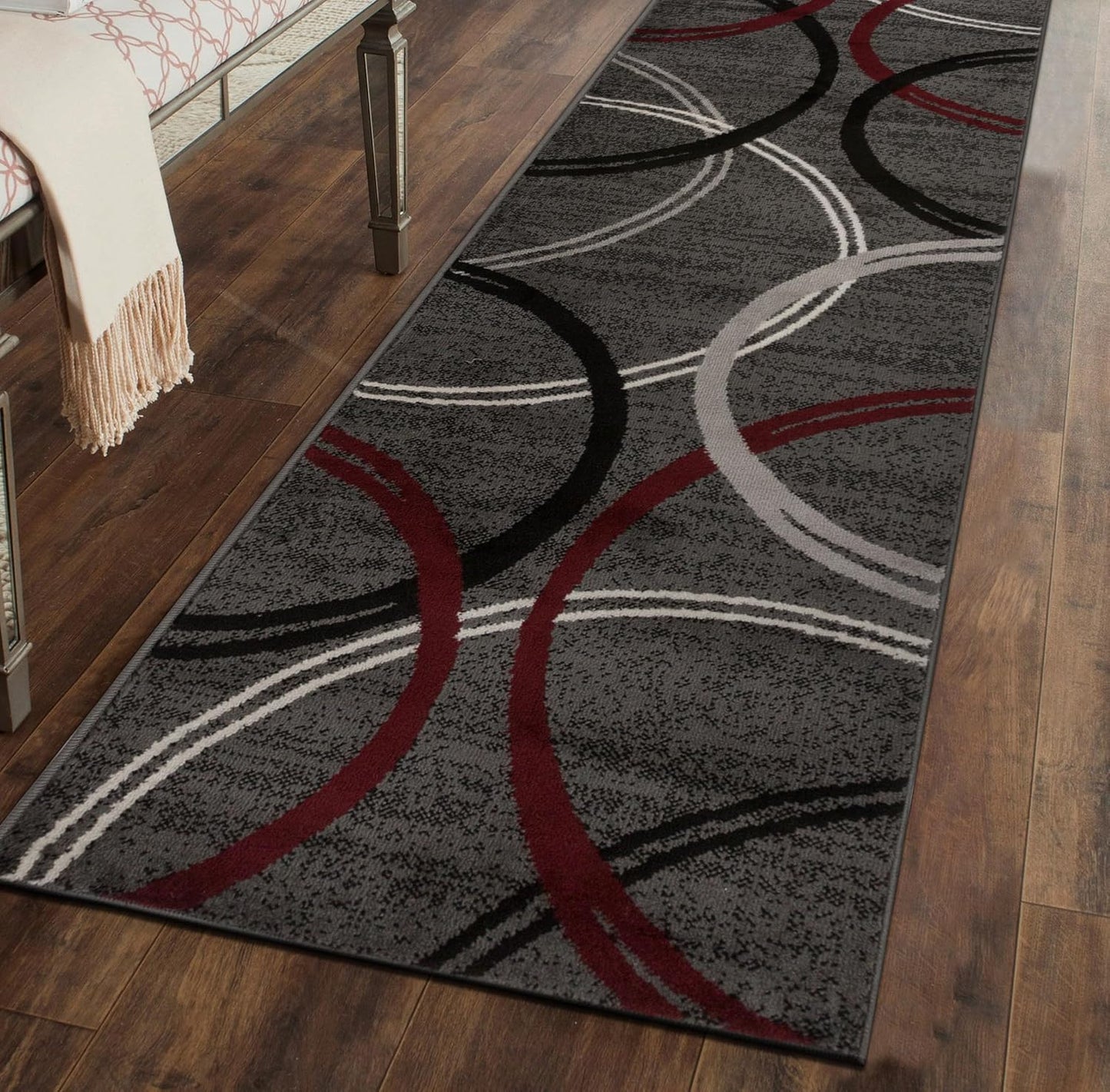 Rugshop Modern Wavy Circles Design Runner Rug 2' x 7' 2" Red