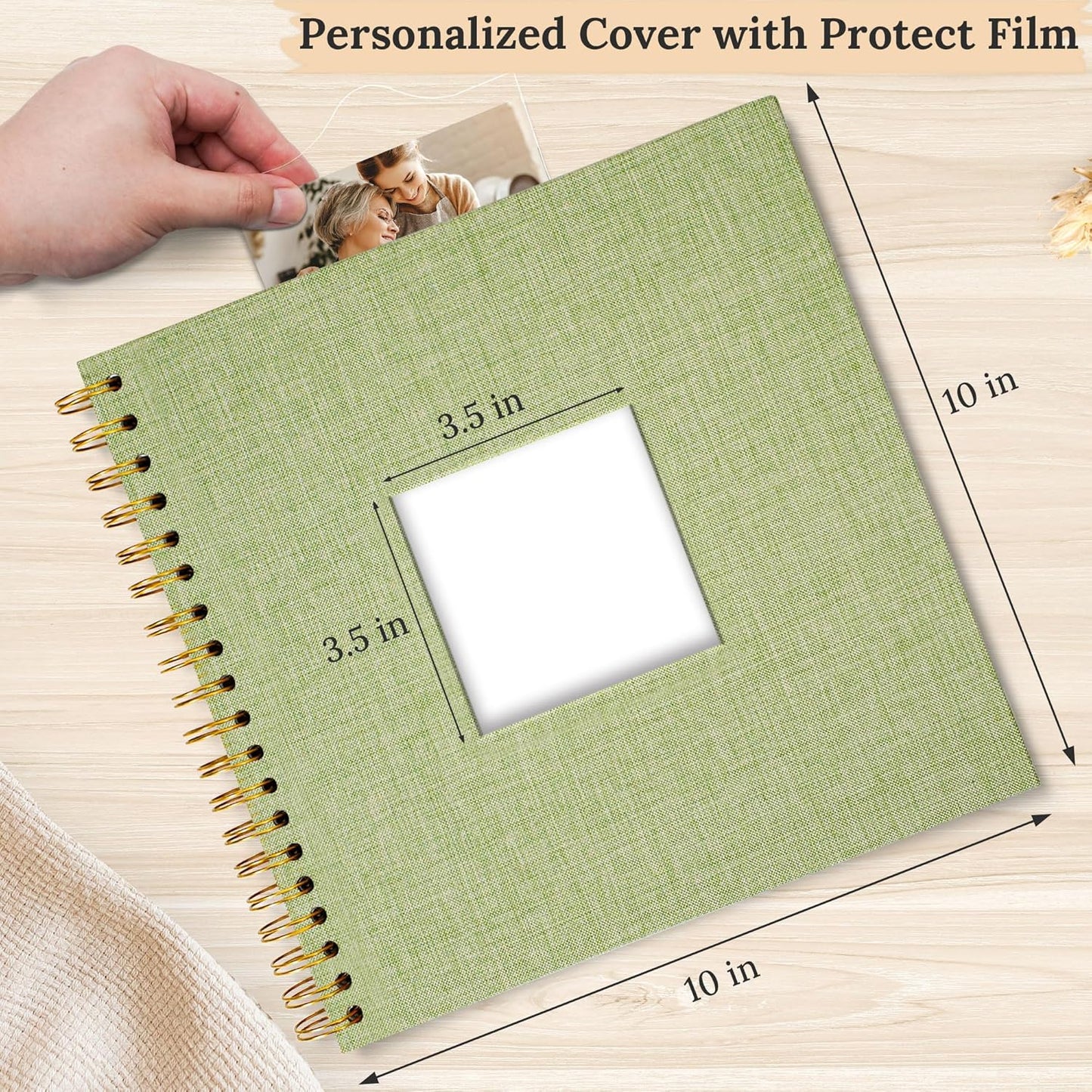 Scrapbook Photo Album Linen Cover, 10 x 10 Inch Hardcover Kraft White Pages Memory Book, for Travel Wedding Guest Book Christmas Baby Shower (20 Sheets/ 40 Pages,Grassgreen)