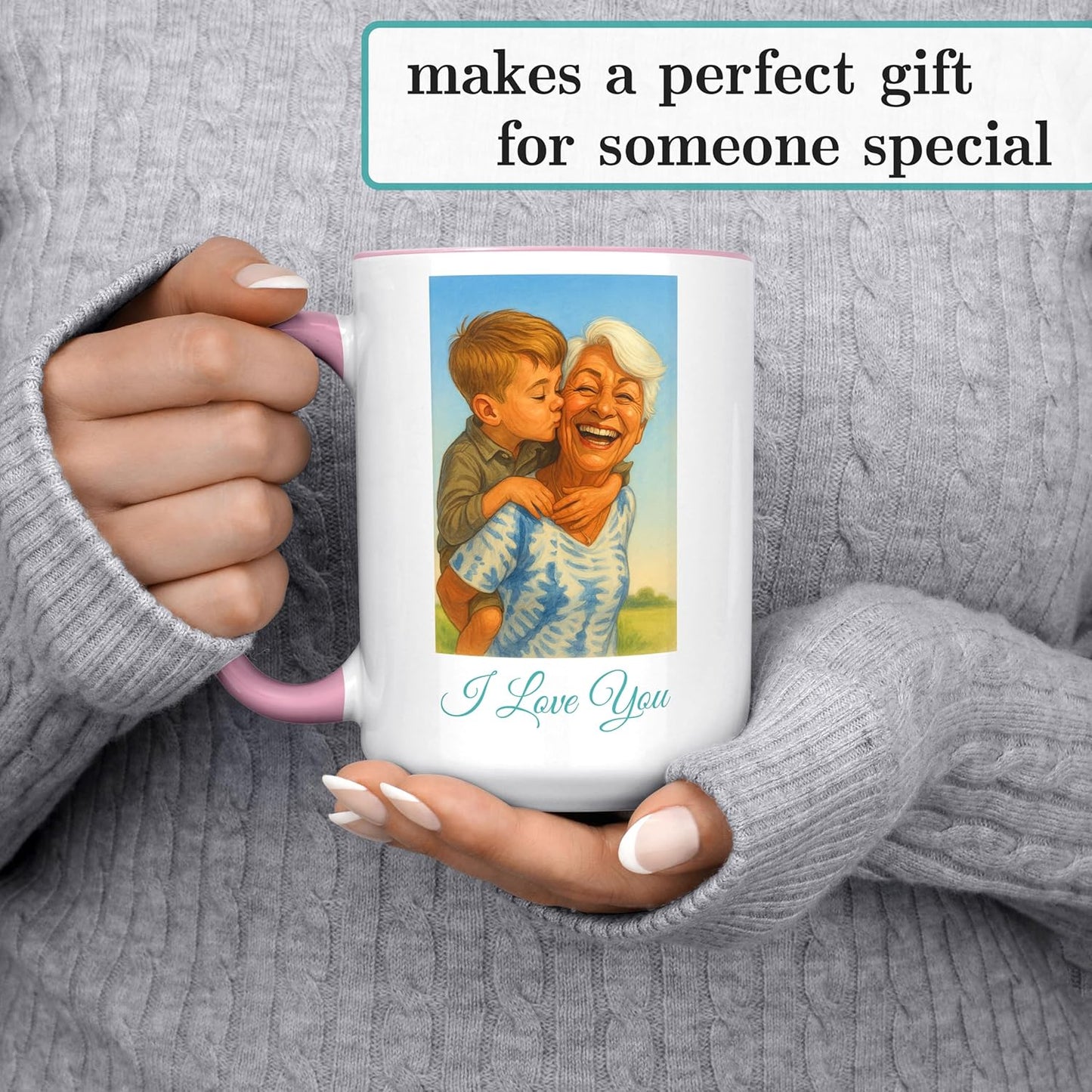 Personalized Coffee Mug, Custom Photo Caricature Gift, Funny Customized Coffee Gift for Men & Women, Custom Mugs with Pictures, Pink 15oz Customized Ceramic Tea Cup