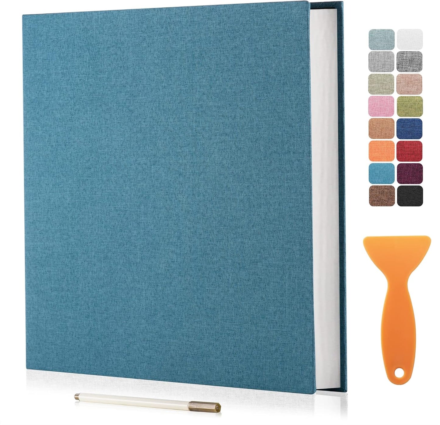 Large Photo Album Self Adhesive Scrapbook Album for 4×6 5×7 8×10 Pictures DIY Magnetic Linen Cover Album 60 Pages for Family Wedding Gifts with Metal Pen and Plastic Board