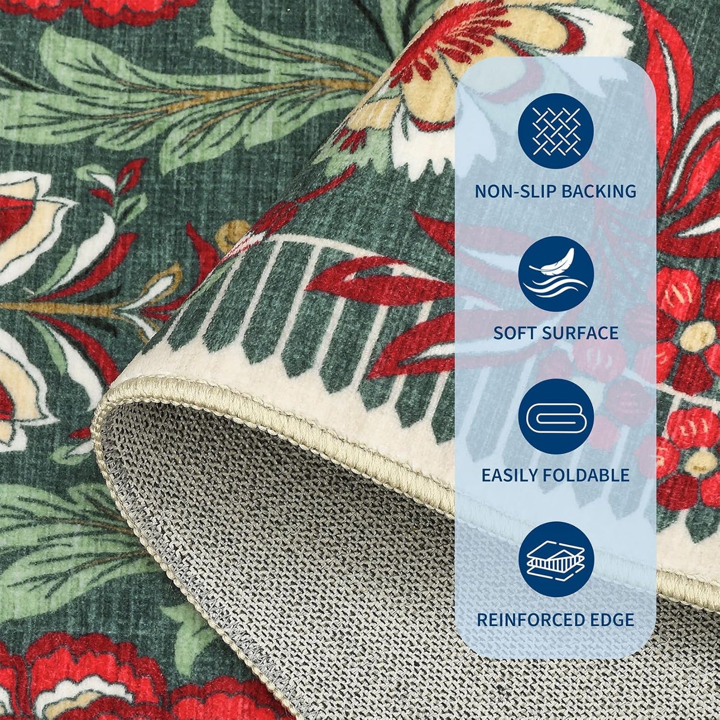 GarveeHome Floral Botanical Washable 9x12 Area Rug for Living Room Soft Grey Green Vintage Boho Cottage Large Rugs Low Pile Carpet for Bedroom Dining Nursery Rug