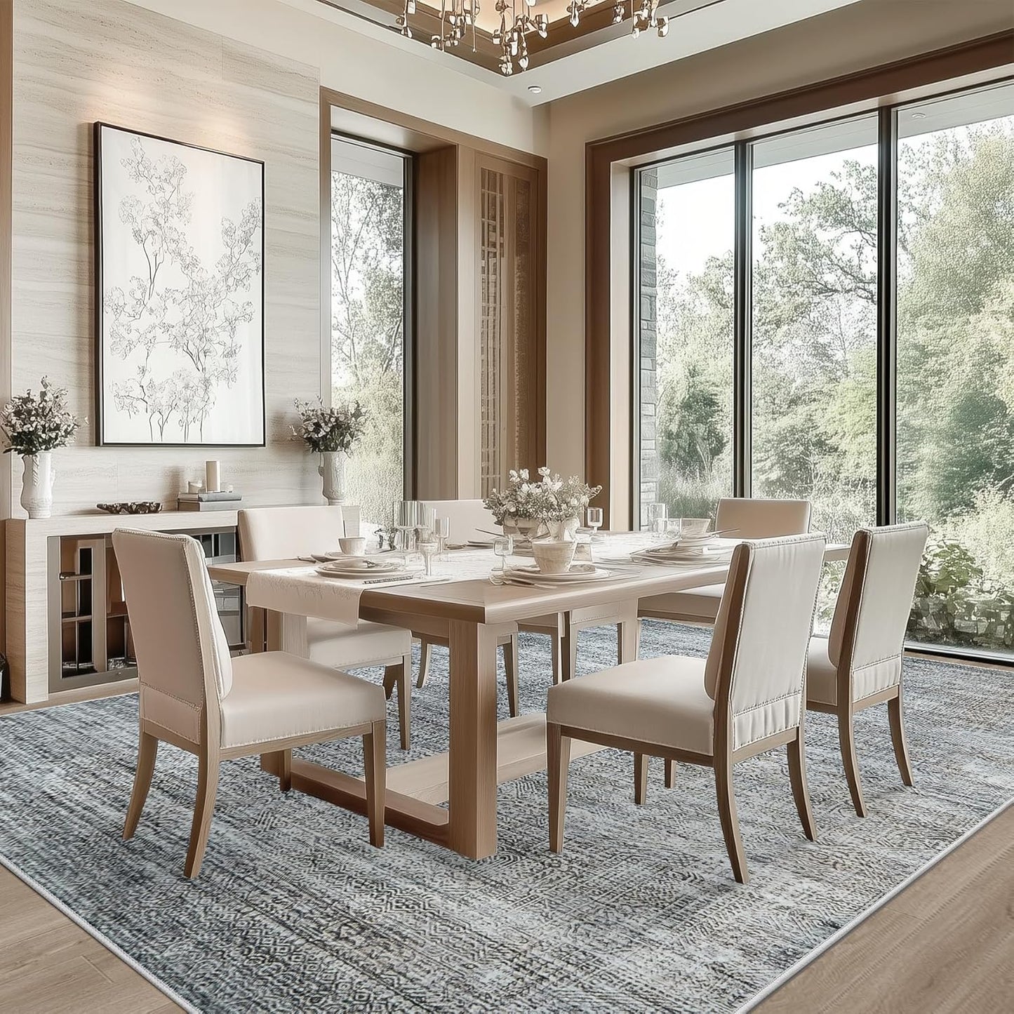 5x7 Area Rug Living Room Rugs - Washable Rug Large Modern Abstract Soft Thin Carpets Indoor Floor No Slip Vintage Carpet for Bedroom Under Dining Table Nursery Home Office Decor Gray Blue