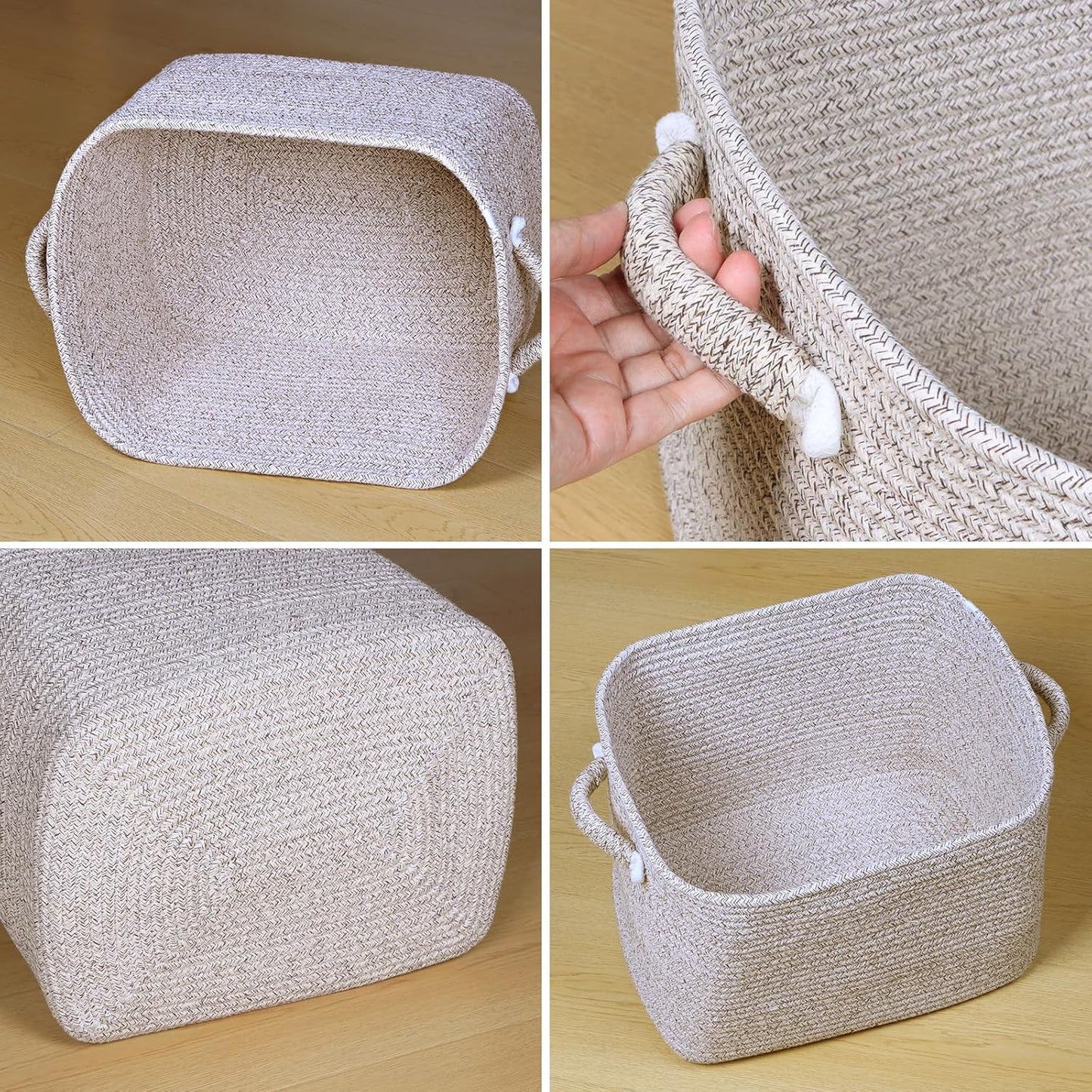 Kntiwiwo Storage Baskets for Organizing 14.7”x11”x9.6” Rope Storage Baskets for Shelves with Handles, Decorative Closet Baskets & Bins, Large Woven Baskets for Storage, Beige & Brown