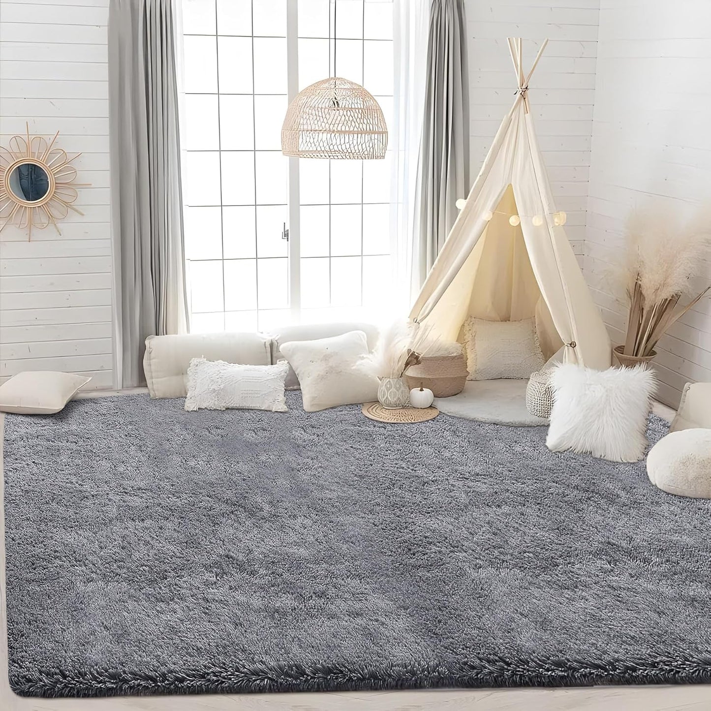 4x6 Area Rug for Living Room: Fluffy Shag Soft Washable Rugs Fuzzy Plush Indoor Carpet for Bedroom Nursery Playroom Dorm Kids Girls Boys Room (Dark Grey, 4'x6')